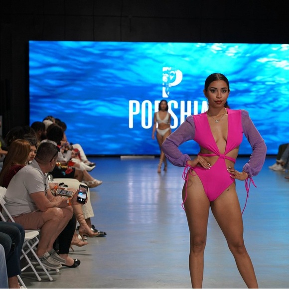 PORSHIA brand pink and purple Monokini with mesh sleeves and cutouts. NWT. - Picture 15 of 17